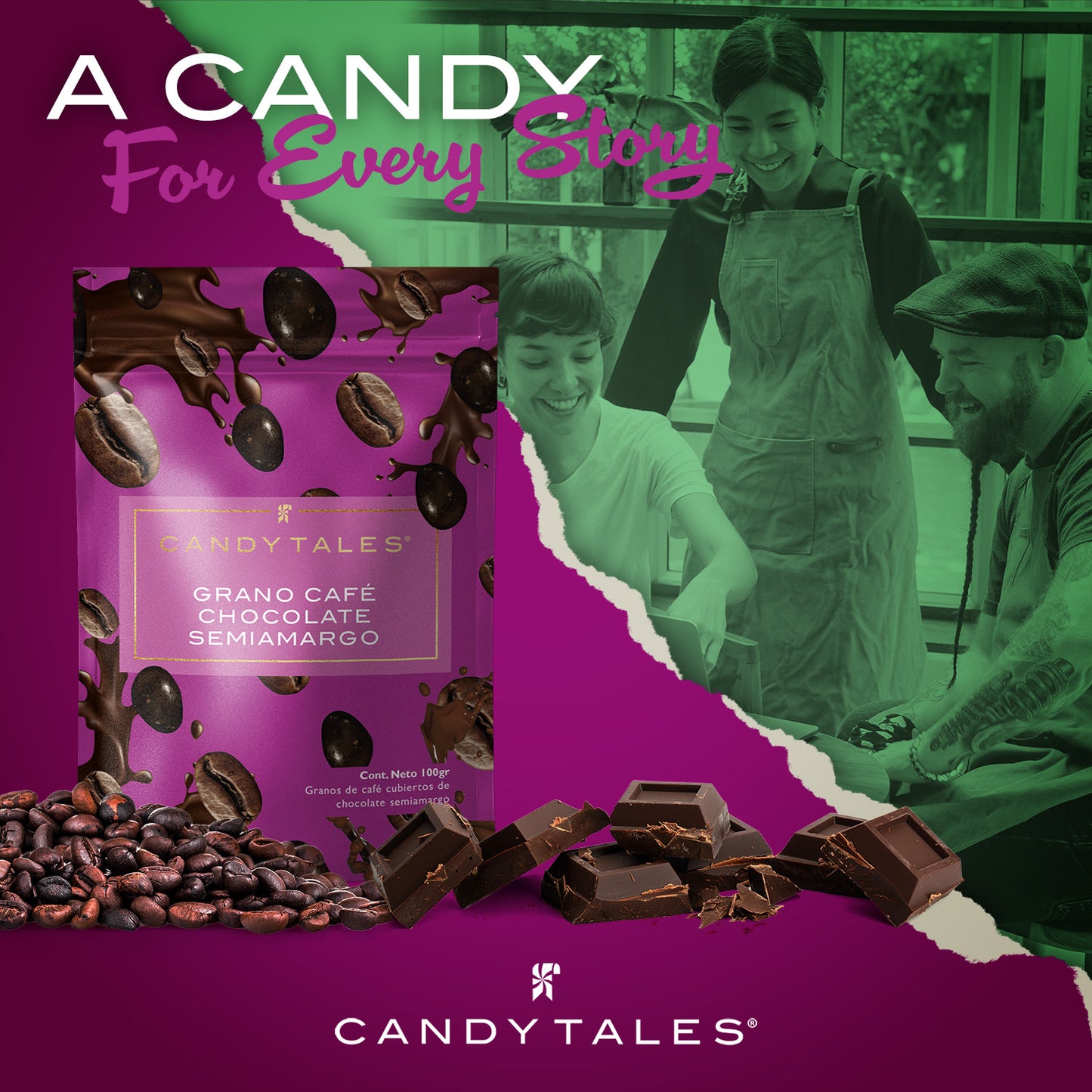 Candy Tales Grano de cafe chocolate semiamargo 100 gr - CandyTales