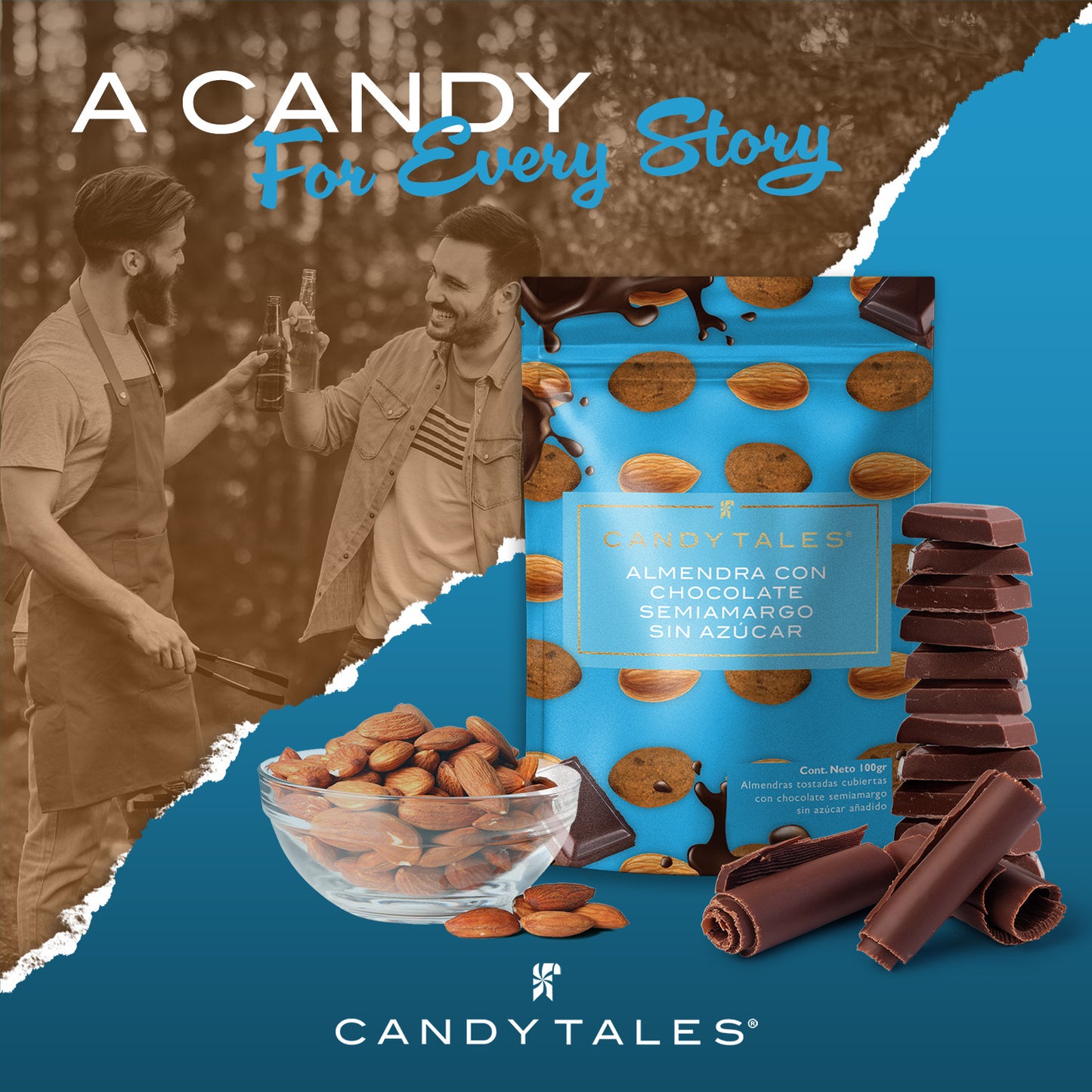 Candy Tales Almendra con chocolate semiamargo sin azúcar 100 gr - CandyTales