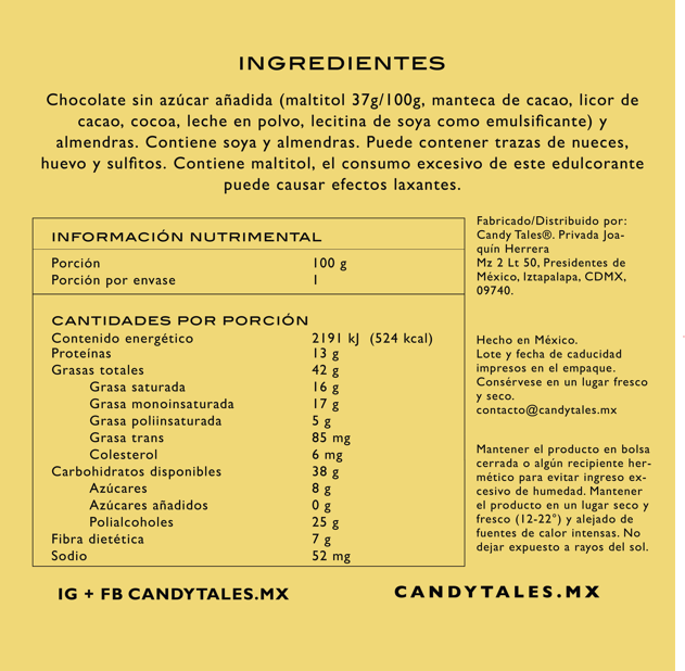 Almendra Chocolate Leche SIN AZÚCAR - CandyTales