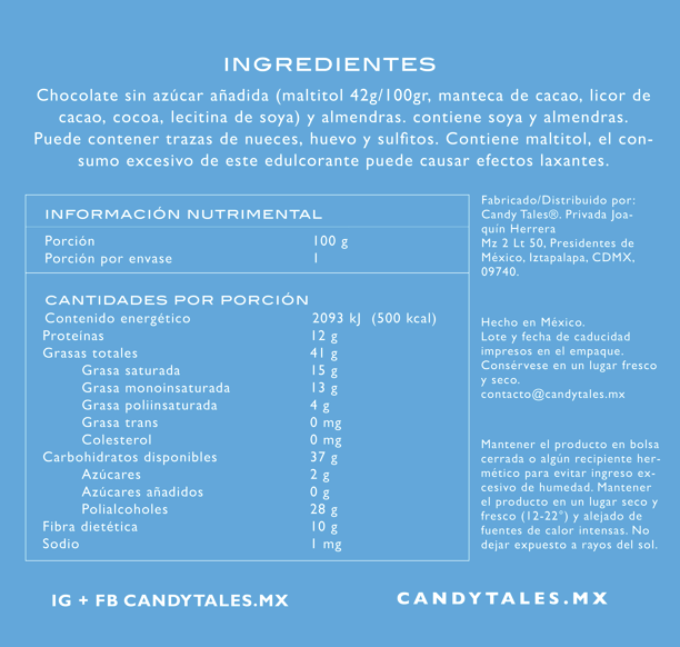 Almendra Chocolate Semiamargo SIN AZÚCAR - CandyTales