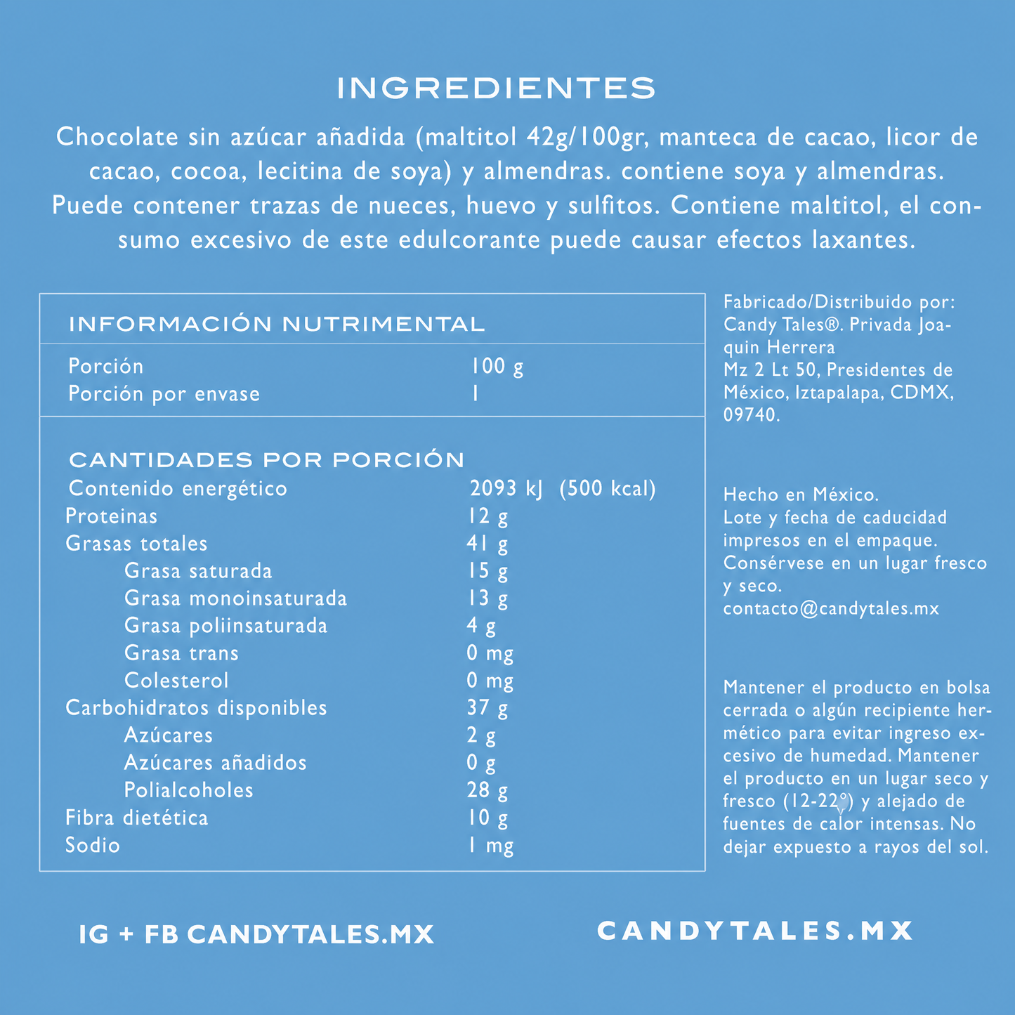 Ingredientes e información nutrimental de Almendras con Chocolate Semiamargo