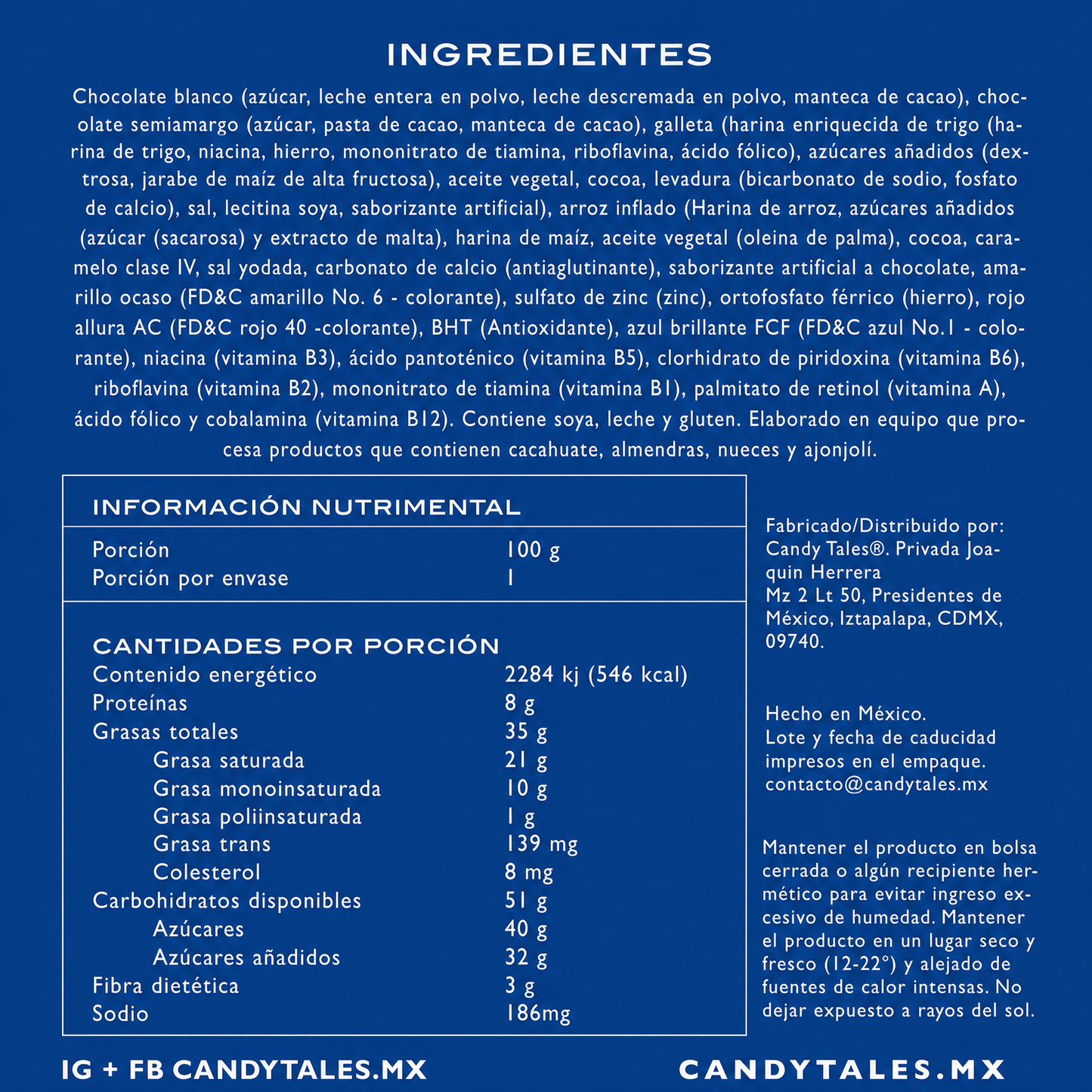 Ingredientes e información nutrimental de Cookies & Cream