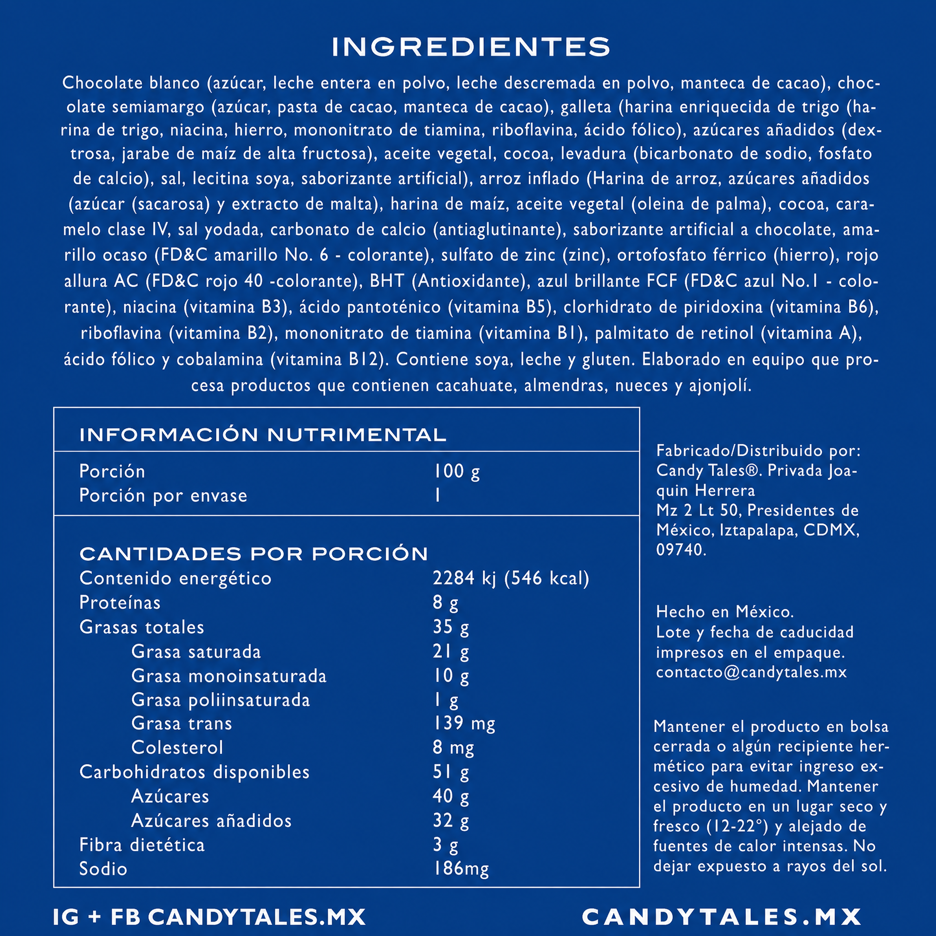 Ingredientes e información nutrimental de Cookies & Cream