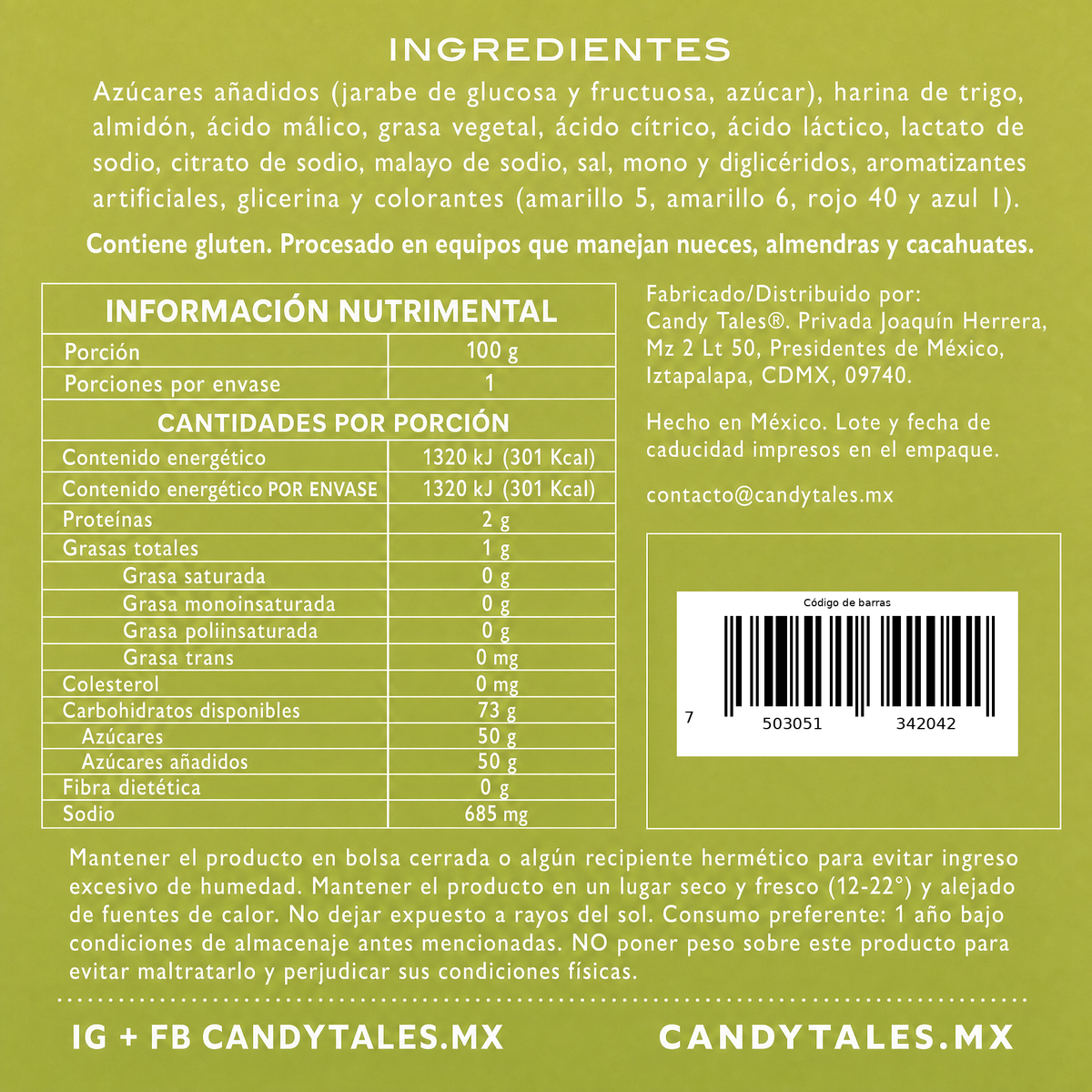 Ingredientes e información nutrimental de Rainbow Bites Enchilados