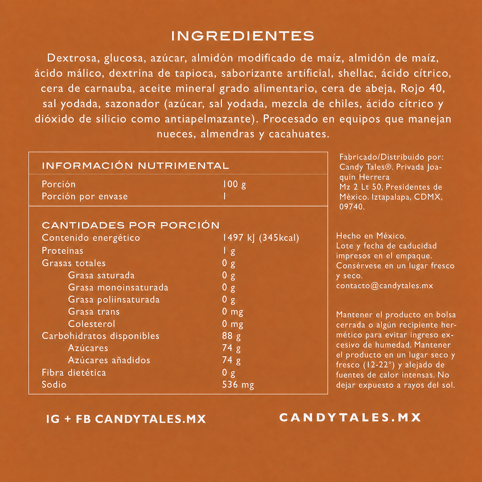 Ingredientes e información nutrimental de Cherry Bombs Enchiladas
