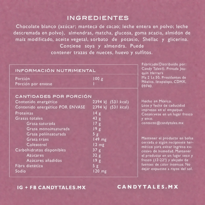 Ingredientes e información nutrimental de Almendras con Matcha