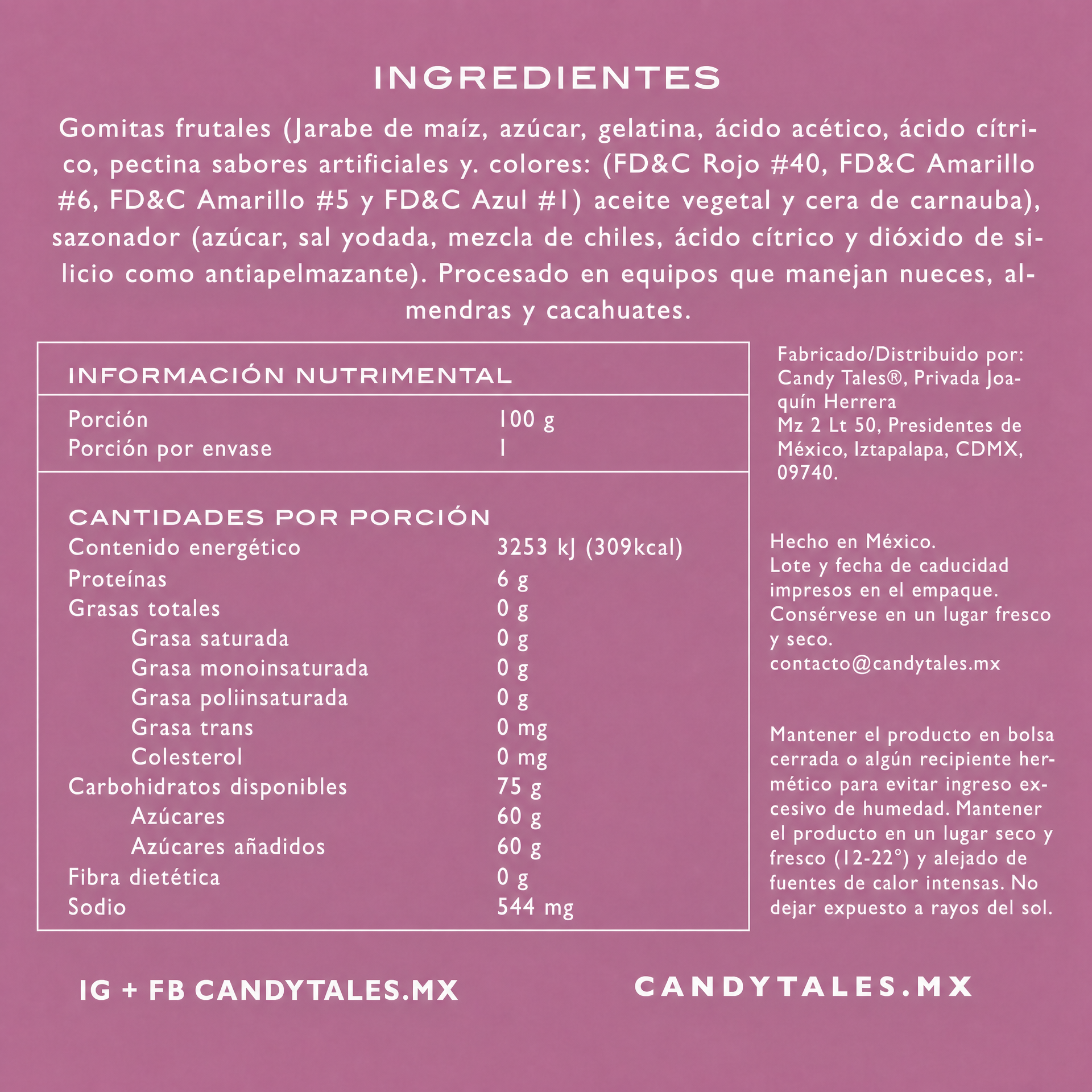 Ingredientes e información nutrimental de Gummy Bears Enchilados