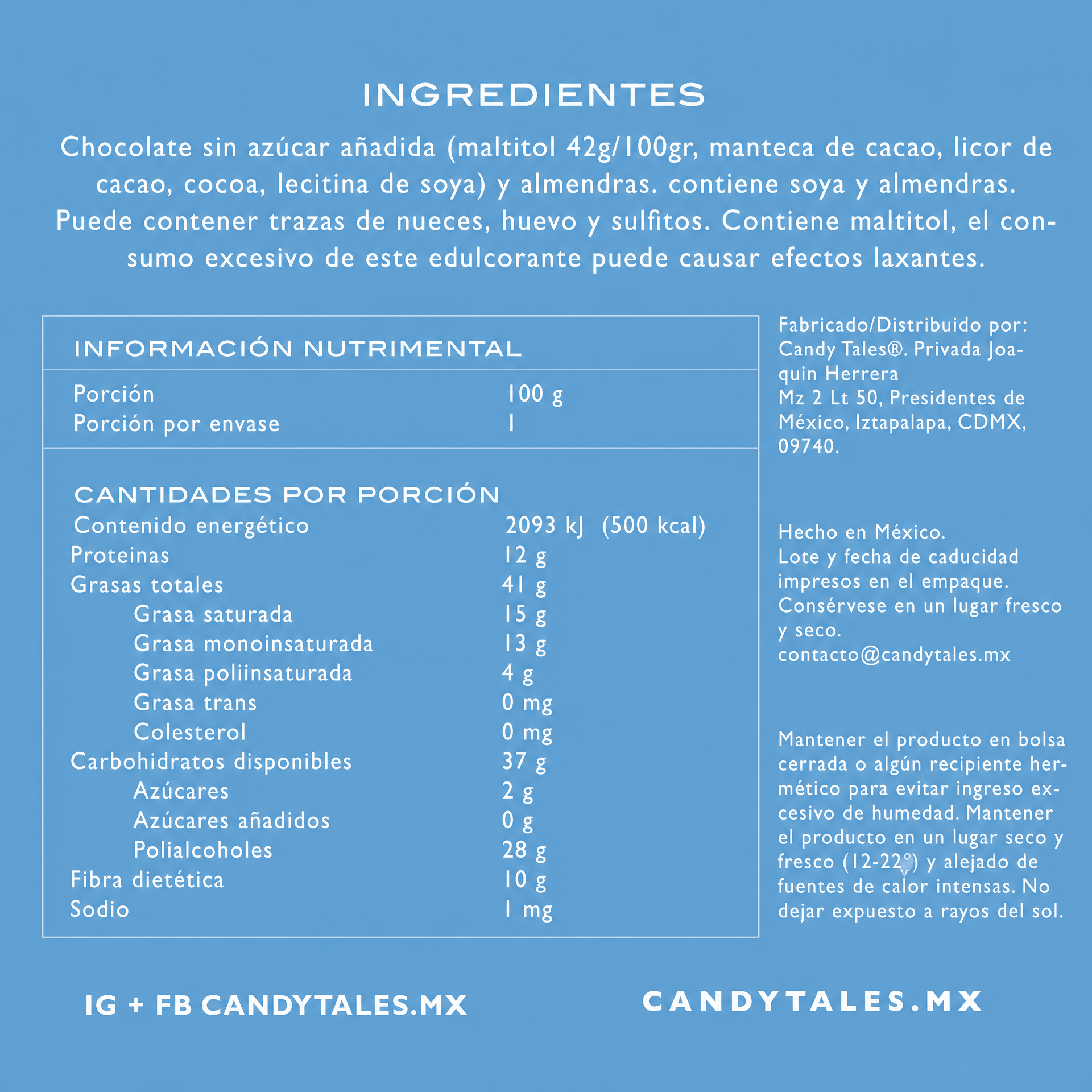 Ingredientes e información nutrimental de Almendras con Chocolate Semiamargo