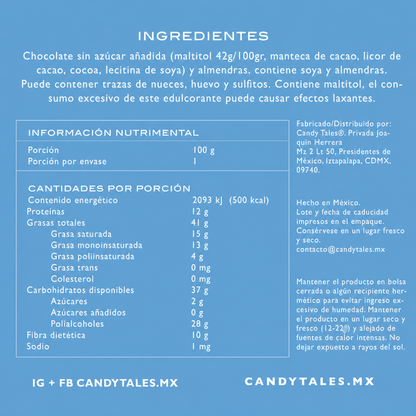 Ingredientes e información nutrimental de Almendras con Chocolate Semiamargo