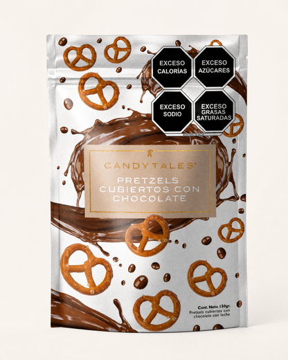 Empaque de Pretzels cubiertos con chocolate con leche CandyTales 150 g