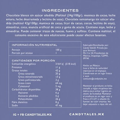 Ingredientes e información nutrimental de Almendras con Coco